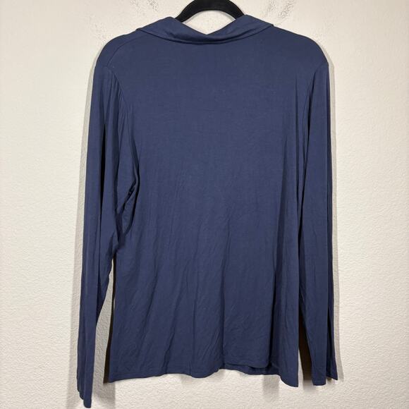 Sanctuary Plus 1X Twisted Front Top Shirt Navy Blue V Neck Long Sleeves Stretch - Picture 3 of 9